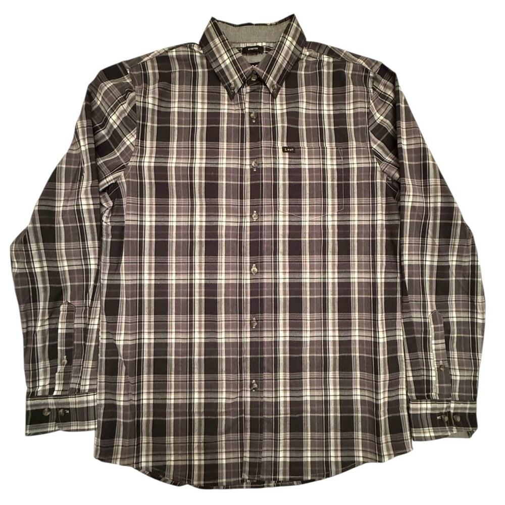 Lee Black White Grey Plaid Men’s Size M Long Sleeve Button Up Casual Shirt - Picture 2 of 16